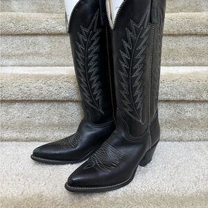 Black Western Cowboy Leather Boots